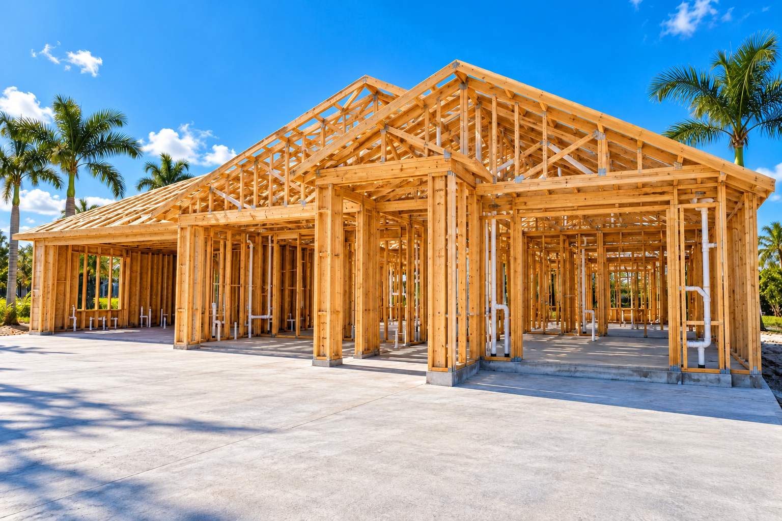 Wood-frame home with new-construction plumbing on a concrete slab